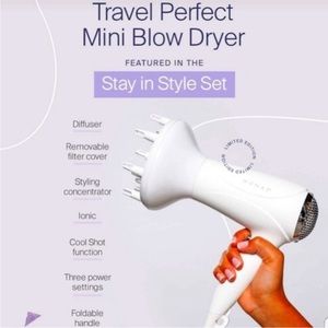 New Monat travel perfect mini blow dryer & diffuser colors white & silver